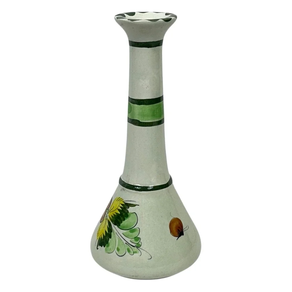 Tonala Pottery Bud Vase Floral Folk Art Signed CAT Mexico Hand Painted 8